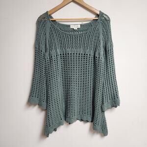 Simply Noelle Crochet Sweater Womens XXL 16-18 Green Asymetrical Festival Cotton